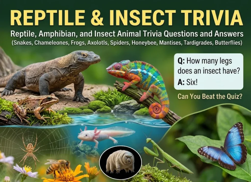 Reptile, Amphibian, and Insect Animal Trivia Questions and Answers