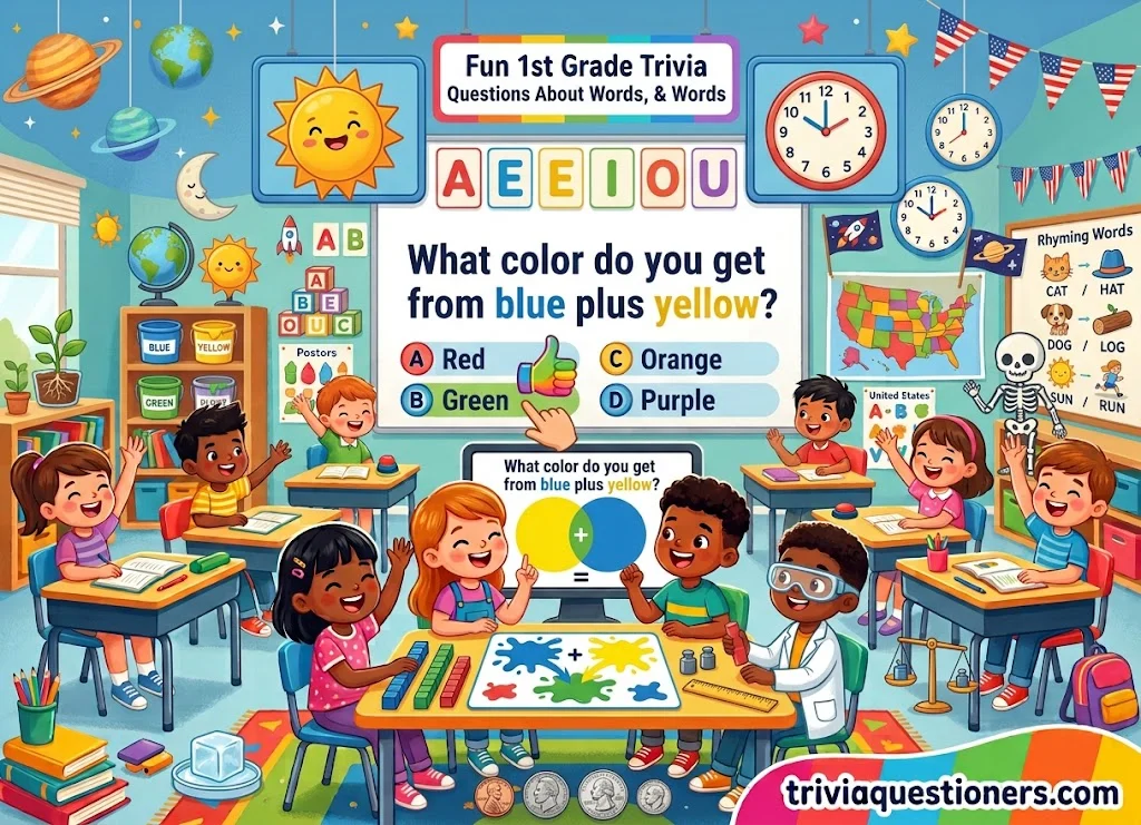 1st Grade Trivia Questions on Math, Words, and Colors