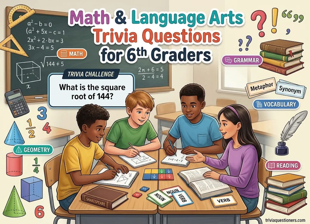 Math and Language Arts Trivia Questions for 6th Graders
